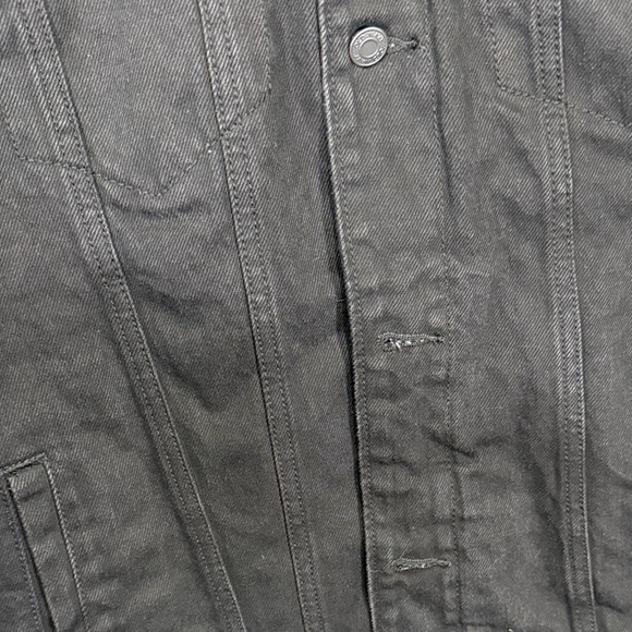 Old Navy Black Denim Sherpa LinedJacket for Men Size Large Collared Trucker Coat - Picture 7 of 16